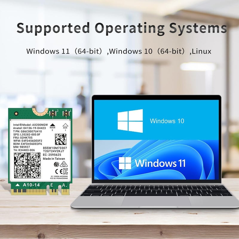 QFly WiFi 6 Card AX200NGW Wireless Network Card 2.4GHz 5GHz MU-MIMO Wi-Fi 6 (802.11ax) Module Adapter with Bluetooth 5.2 for PC Laptop Support Windows 10/11 64bit Gigabit M.2/NGFF - Image 2